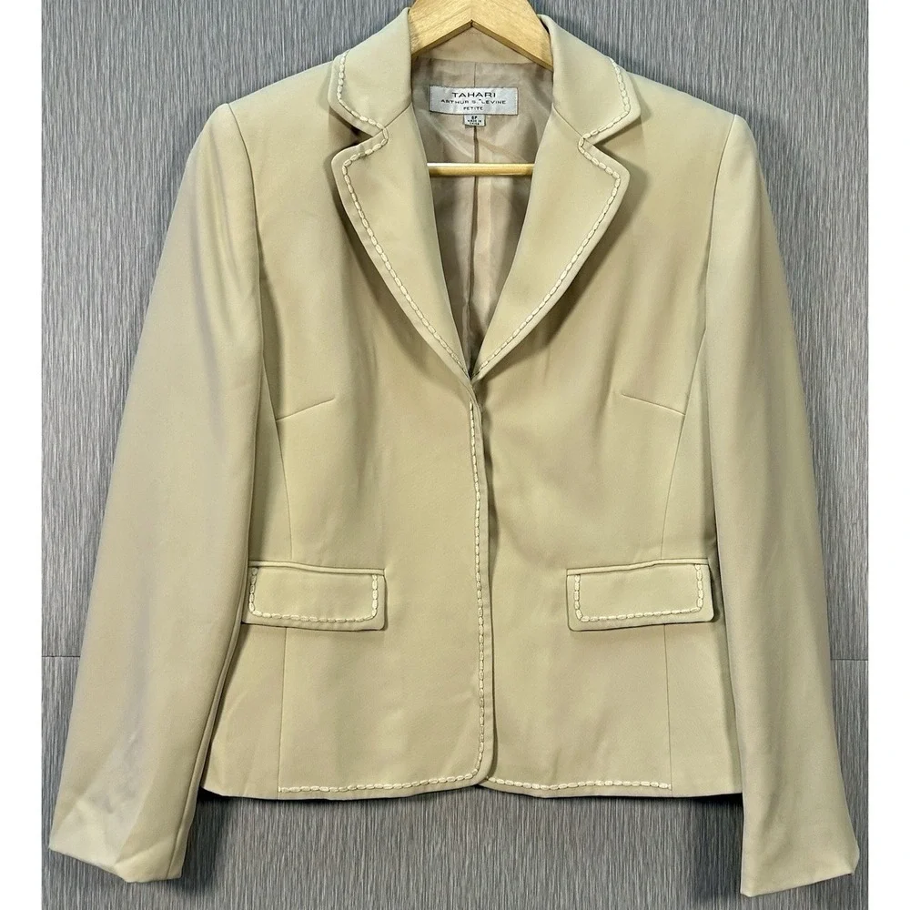 Tahari Arthur S Levine Beige Snap‎ Button Blazer Office Wear Business Jacket 6P